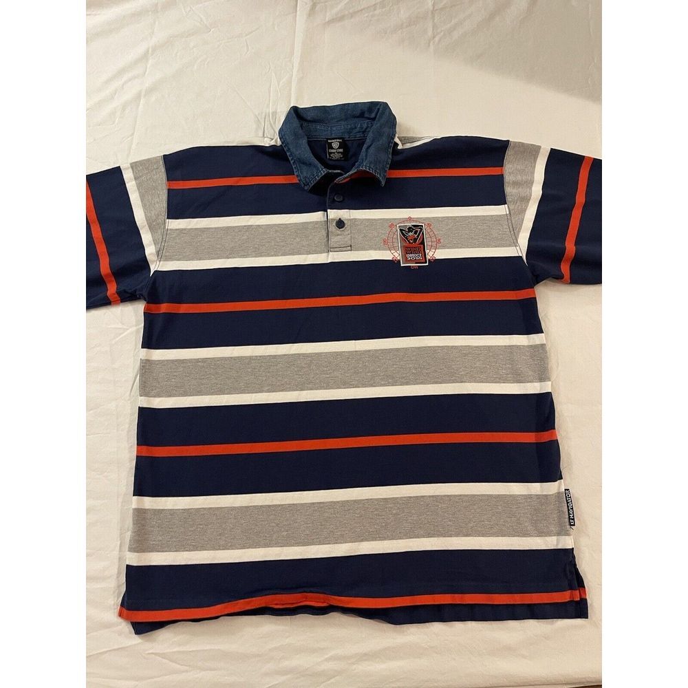 Warner Bros Long Sleeve Men XL Blue Grey Cotton Stripe Golf Polo Daffy Duck 2055 - Picture 4 of 10